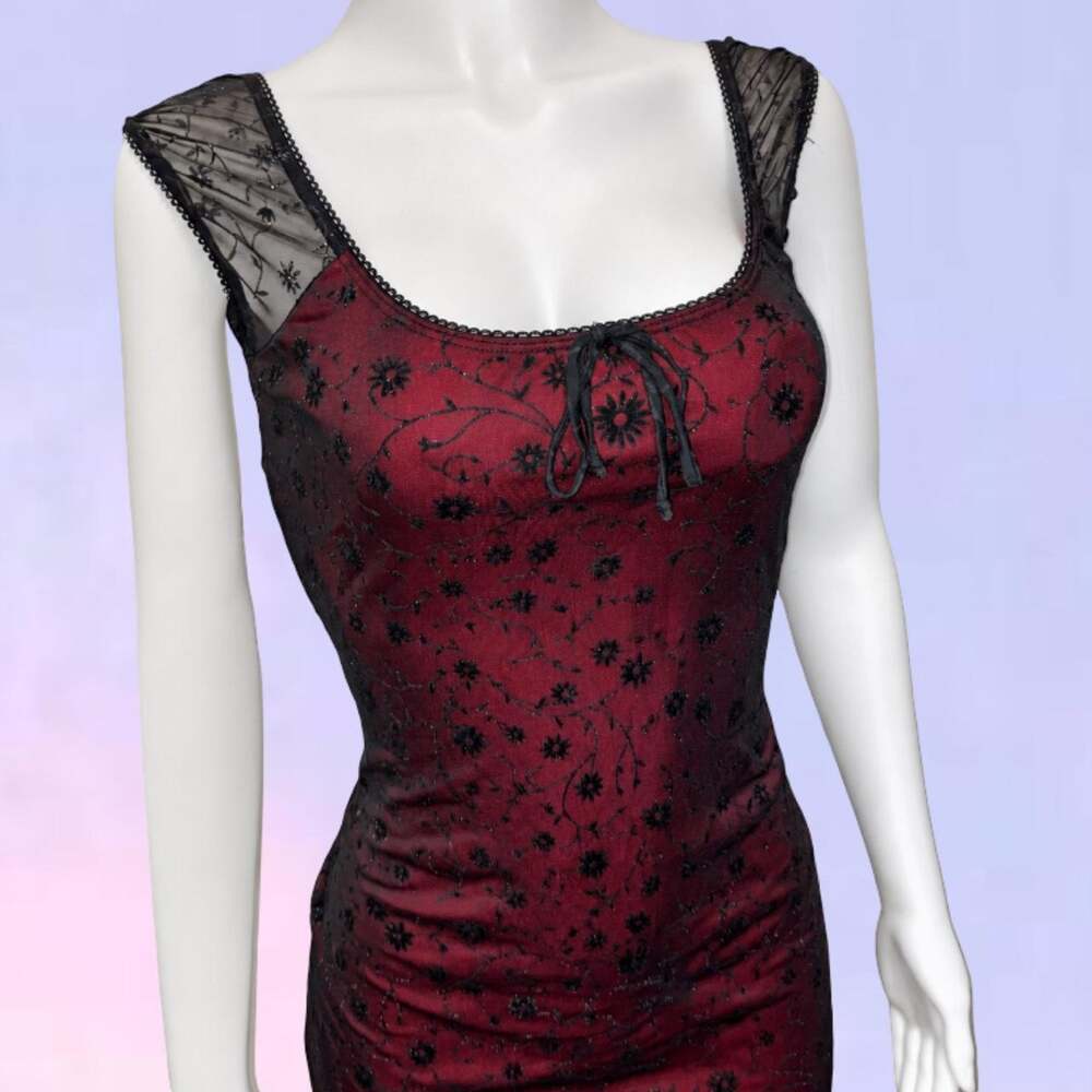 Vintage 90s y2k mesh floral milkmaid dress